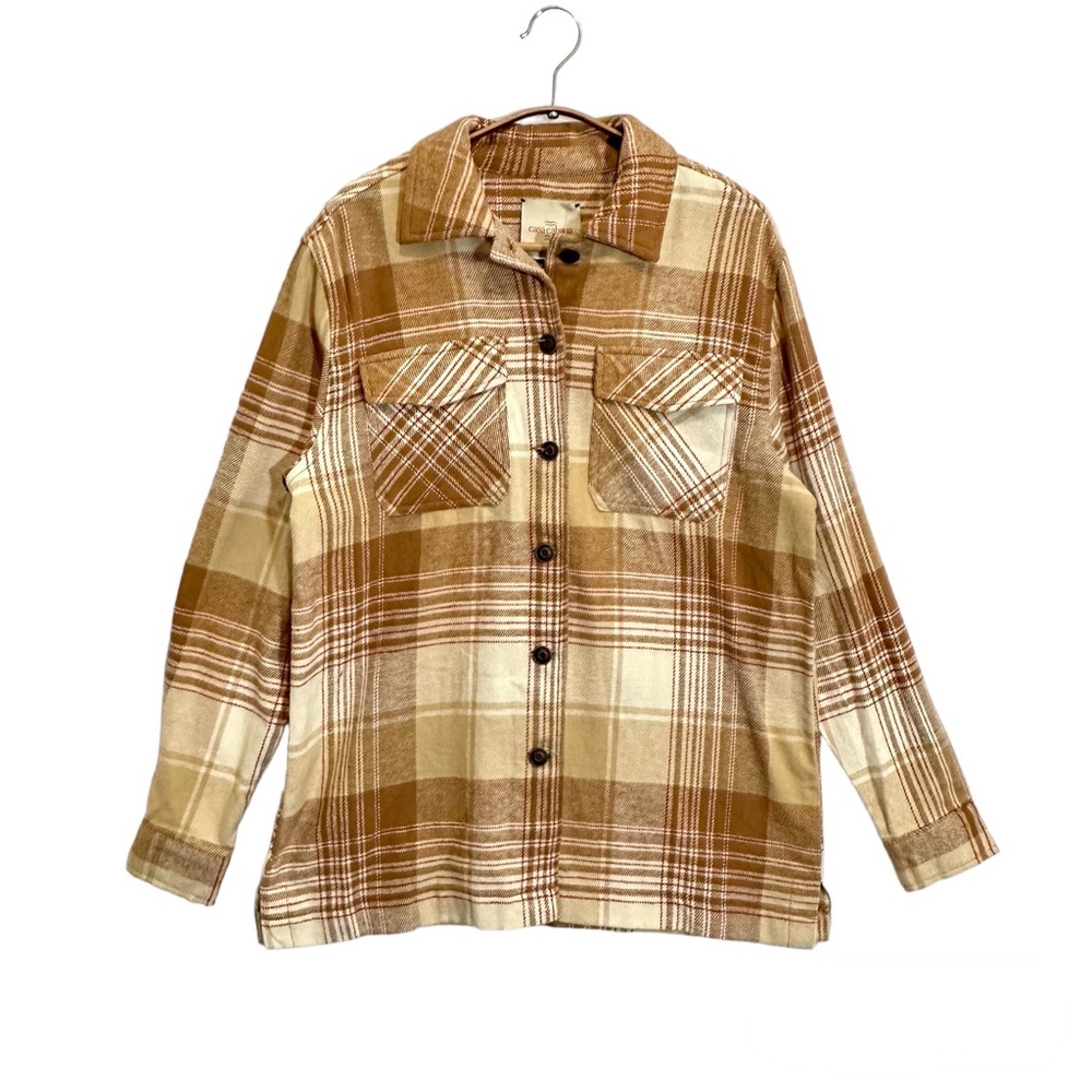 NWT Casa Cabana Women Shirt Jacket Shaket Flannel Plaid Brown size M